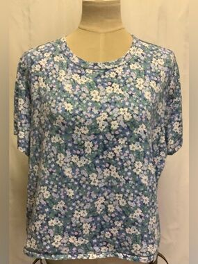 Old Navy Everywear Crop Shirt Top-Blue Lavender White Floral Pattern-Cotton-XL